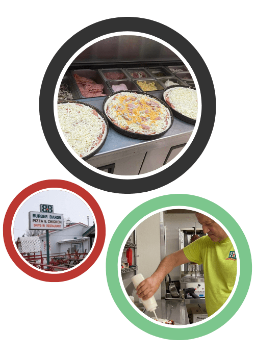 Burger Baron Onoway Restaurant Exterior with Logo and Signage